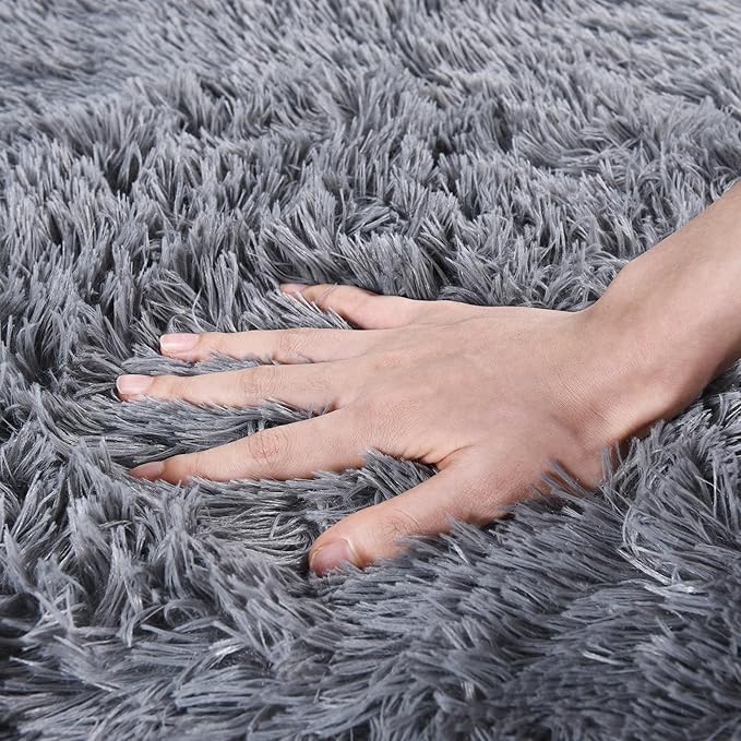 Rugs for Living Room 8x10, Soft Shaggy Modern Shag Area Rug for Bedroom, Upgrade Non-Slip Plush Fluffy Carpet for Kids Boys Girls Room Home Decor Aesthetic, Grey