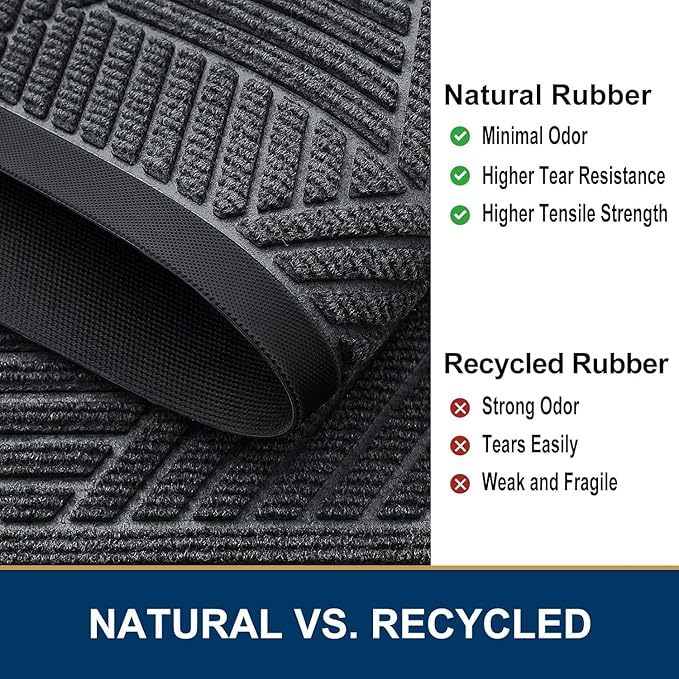 Smiry Half Circle Front Door Mat Outside Entrance, Heavy Duty Sturdy Natural Rubber Doormat, Trap Dirt and Moisture, Low Profile Mats for Indoor Outdoor Entry, Irregular Triangle (35x23, Grey)