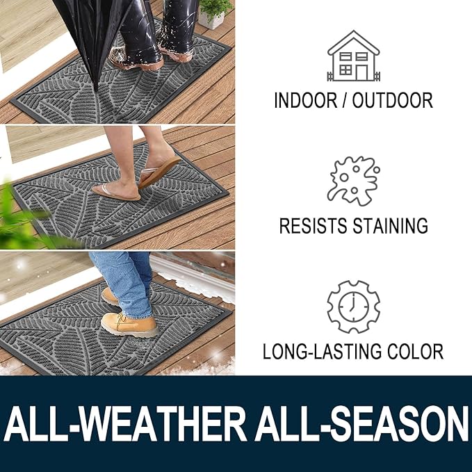 Colorxy Waterproof Doormat, Sturdy Natural Rubber Front Door Mats, Non Slip Low Profile Indoor Outdoor Entrance Mat, Stain Resistant Easy Clean Floor Mat for Patio or Entryway, 59''x23'', Dark Grey