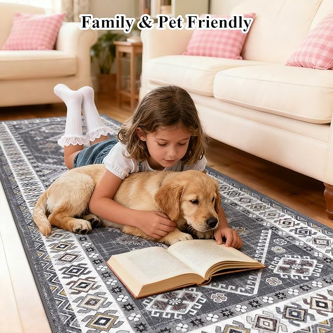 HEBE Washable Kitchen Rugs Runner 2'x 8', Non Slip Hallway Runner Rug, Low Pile Entryway Rug Laundry Room Mat Kitchen Carpet Runners for Hallways, Bathroom, Laundry, Bedside Rug