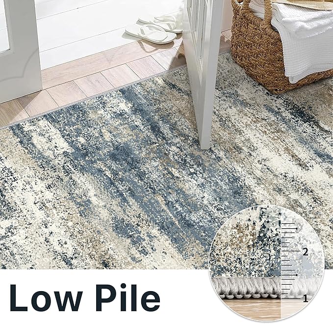 BEIMO Machine Washable Rug 9x12 Area Rugs for Living Room Bedroom, Large Navy Blue Beige Abstract Area Rug Soft Throw Rugs, Low-Pile Floor Carpet with Non Slip Rubber Backing