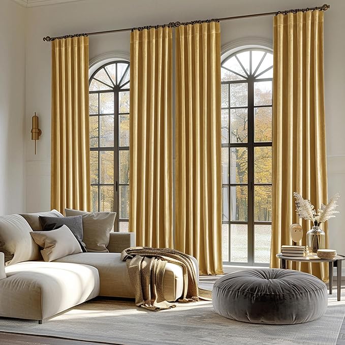 MIULEE Velvet Curtains 96 inches - Luxury Curtains for Bedroom Living Room Room Darkening Thermal Insulated Super Soft Window Drapes Rod Pocket & Back Tab, Golden, W52 x L96 inches, 2 Panels