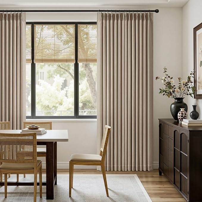 MIULEE Pinch Pleated Thick Linen Curtains 84 Inches Long 2 Panels for Living Room Bedroom, Memory Trained Drapes Pleat Back Tab Light Filtering Grey Beige Window Curtains with Hooks&Rings