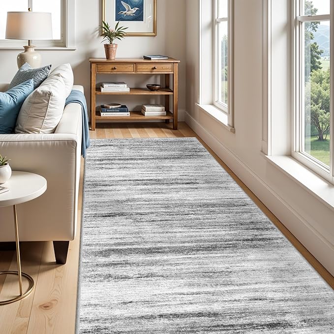 4x10 Wide Washable Runner Rug: Easy-to-Clean Runners for Hallway Entryway Kitchen Bedroom Living Room - Stain and Water Resistant Rugs with Non-Slip Backing - Soft Low-Pile Carpet Grey