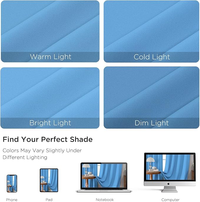 CUCRAF Light Blue Blackout Curtains 84 inch Length 2 Panels Set, Rod Pocket Room Darkening Drapes for Bedroom Living Room, Insulated Thermal Light Blocking Window Curtain (W52 x L84 Inch)
