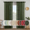 MIULEE Olive Green Linen Curtains 84 Inch Length 2 Panels for Bedroom Living Room, Soft Thick Linen Textured Natural Window Drapes Semi Sheer Light Filtering Back Tab Rod Pocket Burlap Look Decor