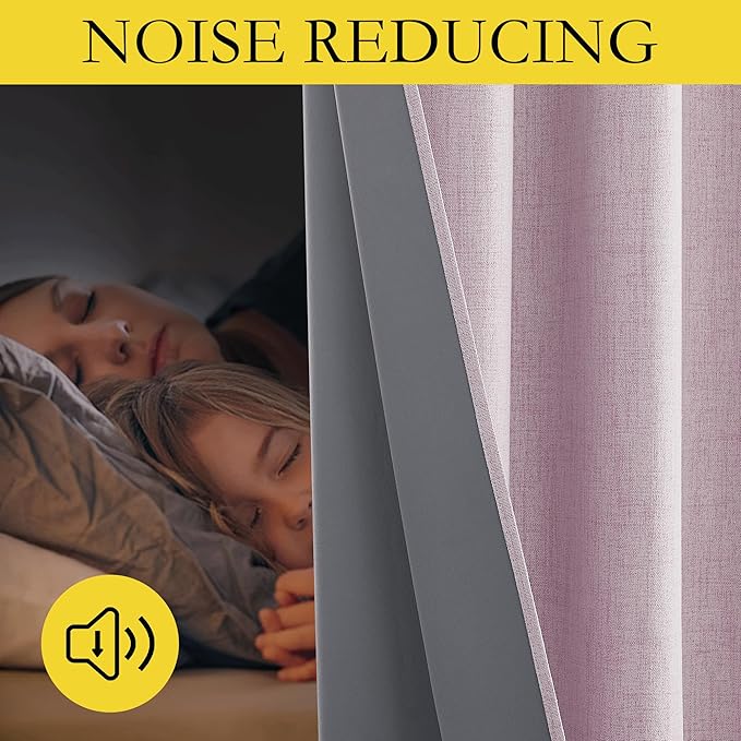NICETOWN Pink Vintage Linen 100% Blackout Curtains for Living Room, Thermal Insulated Curtains 102" Long, Noise Reducing Window Treatment Drapes for Hall Room, 52" Wide Per Panel, Set of 2