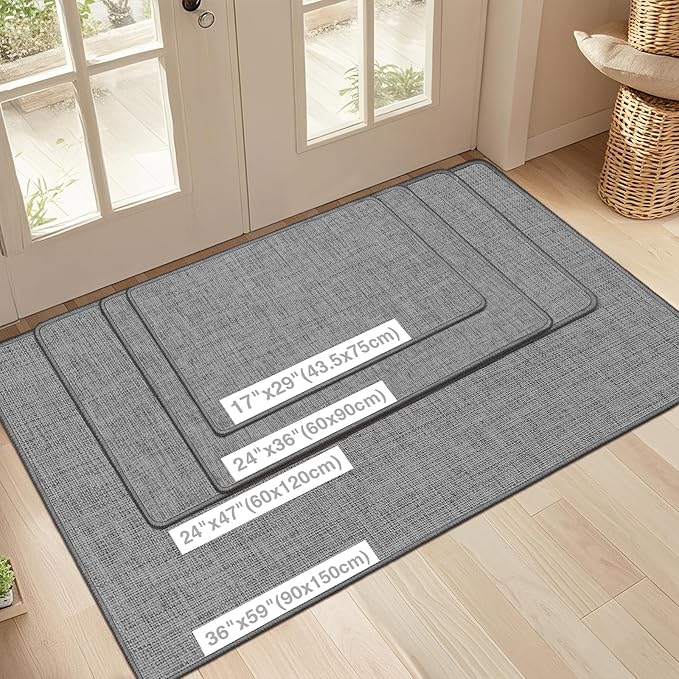 LEKEEPGO Ultra Thin Indoor Door Mat 17"x29", Low-Profile Door Mat Indoor Entrance, Non Slip Rubber Backing Inside Doormat Washable Welcome Front Entryway Dirt Trapper Entry Mat, Grey