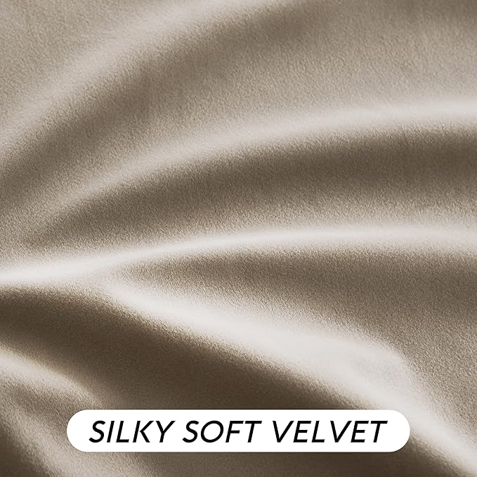 RYB HOME Camel Beige Velvet Curtains 108 inch, Room Darkening Window Curtains with Multiple Hanging Options Heavy Duty Plush Backdrop for Bedroom Guest Room, W52 x L108 inch, 2 Panels