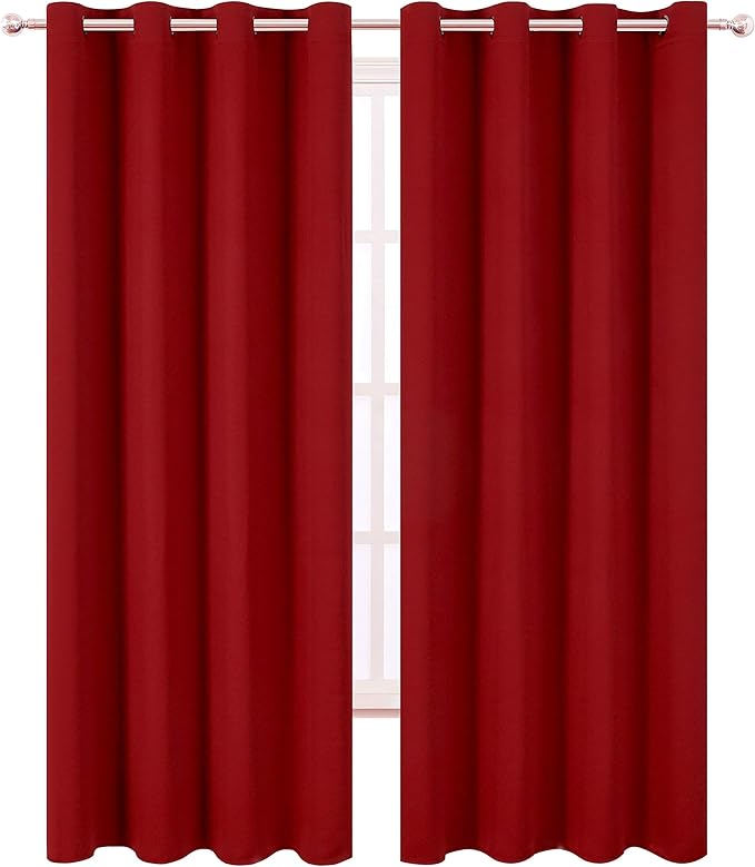 LEMOMO Blackout Curtains 66 x 95 inch/Red Curtains Set of 2 Panels/Thermal Insulated Room Darkening Bedroom Curtains