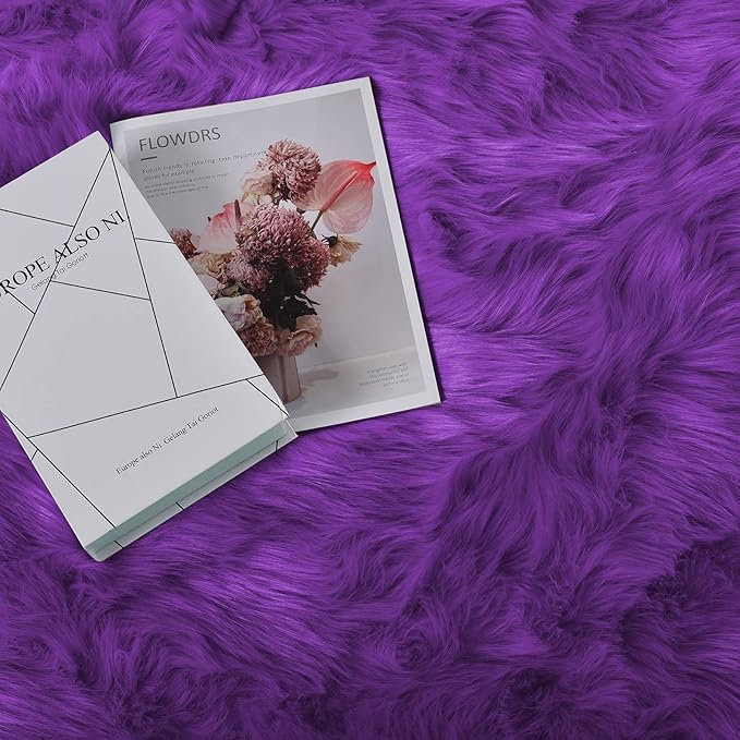 Goolela Purple Sheepskin Rug 2x6 Fluffy Fuzzy Furry Runner for Bedroom Bedside Faux Fur Soft Plush Sheepskin