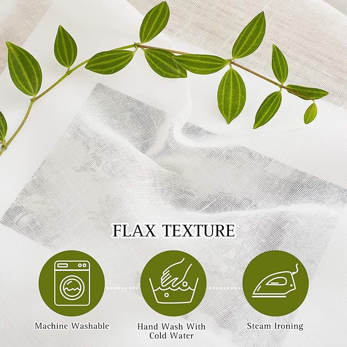 NICETOWN Linen Curtains Semi Sheer Bedroom Window Curtains, Grommet Casual 72" Long Thick Semitransparent Flax Sheer Window Treatment Privacy for Nursery, Ivory, 1 Panel = 52" W, Sold by 2 Panels