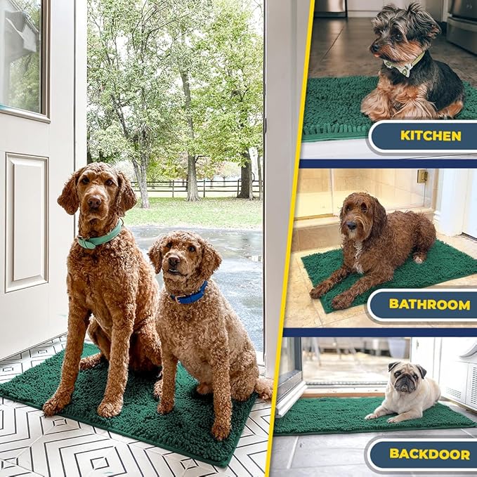 Muddy Mat® | Super Absorbent Door Mat Indoor, Microfiber Quick Dry Chenille Entryway Rug, Non-Slip Front Door Mat, Indoor Mats for Entryway, Machine Washable Pet Rug, Dark Green 30"x19"