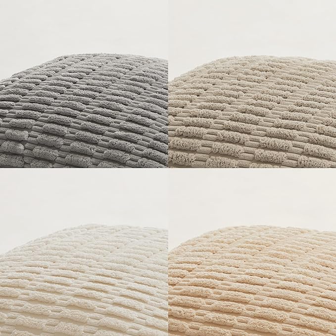 Fancy Homi 4 Packs Neutral Decorative Throw Pillow Covers 22x22 Inch for Living Room Couch Bed Sofa, Rustic Farmhouse Boho Home Decor, Soft Plush Striped Corduroy Square Cushion Case 55x55 cm
