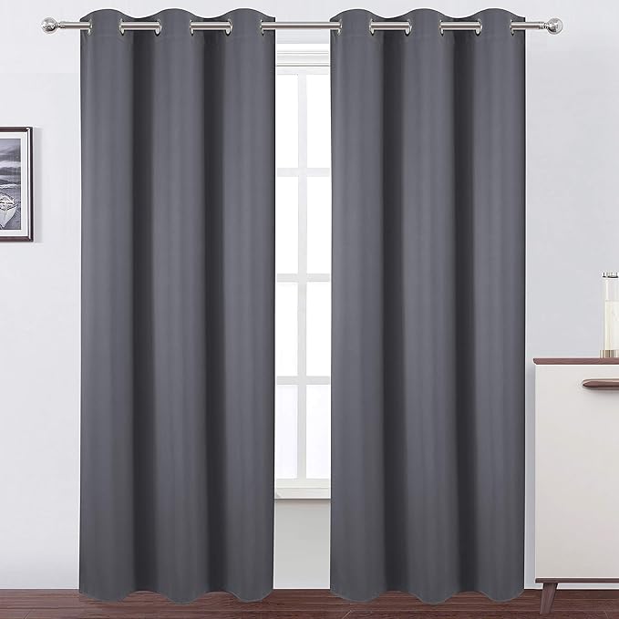 LEMOMO Grey Thermal Blackout Curtains/42 x 84 Inch/Set of 2 Panels Room Darkening Curtains for Bedroom