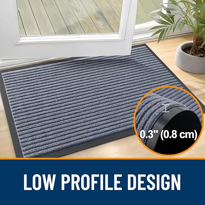 OLANLY Front Door Mat Indoor Outdoor Entrance, 2-Pack 71 x 23 Inch, Waterproof Heavy Duty Doormat, Fade Resistant, Low Profile, Easy Clean Patio Porch Welcome Floor Mats for Entry, Ash Grey