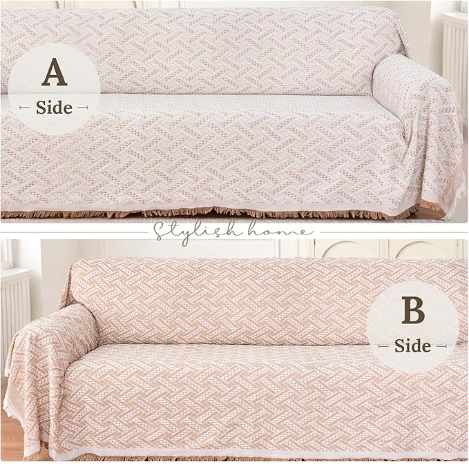 HOMERILLA Sectional Couch Covers for Sectional Sofa L Shaped Sofa Cover Blanket 2 Pieces L Shape Furniture Protector for Pets Dogs(Khaki White, X-Large)