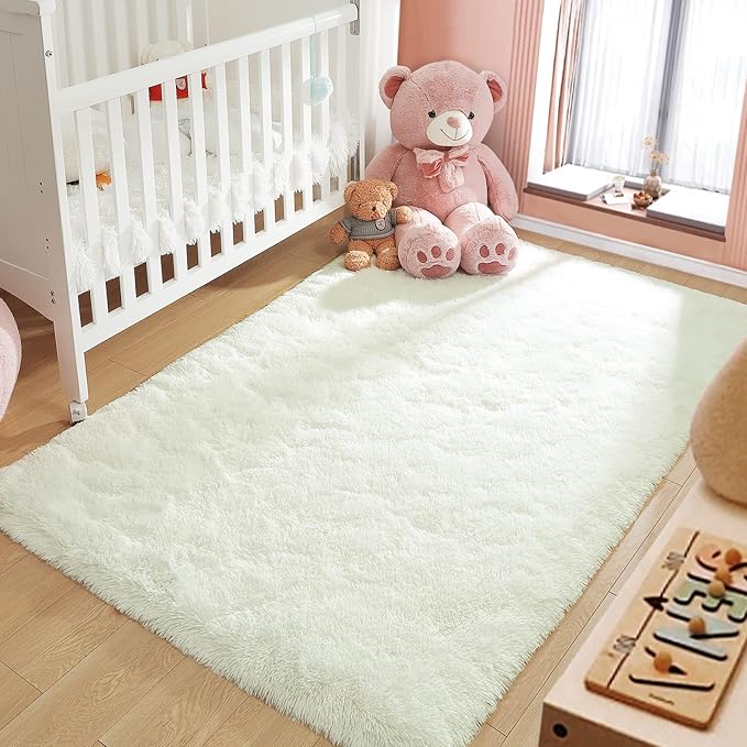 LOCHAS Ultra Soft Indoor Modern Area Rugs Fluffy Living Room Carpets for Children Bedroom Home Decor Nursery Rug 5.3x7.5 Feet, Cream