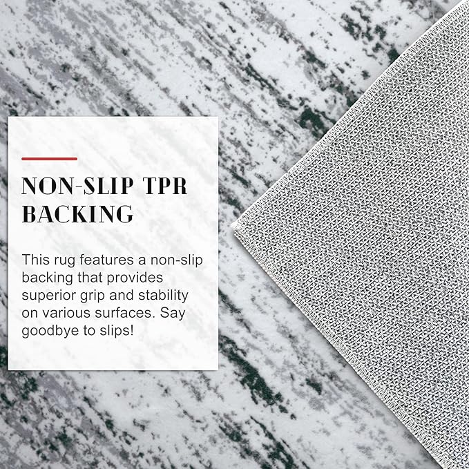 Lansny Modern Abstract Runner 2x5, Black Grey White Washable Kitchen Entryway Rug Mat Non-Slip Soft Hallway Rug Runner Thin Print Faux Wool Carpet for Bedroom Laundry Room Indoor Home Decor