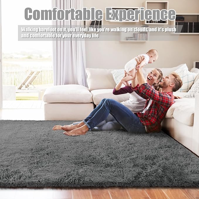Shag Area Rug for Bedroom 4x6,Deep Grey Fluffy Area Rugs for Living Room,Soft Fuzzy Rug Non-Shedding Indoor Plush Carpet for Kids Bedroom Nursery Dorm Home Decor