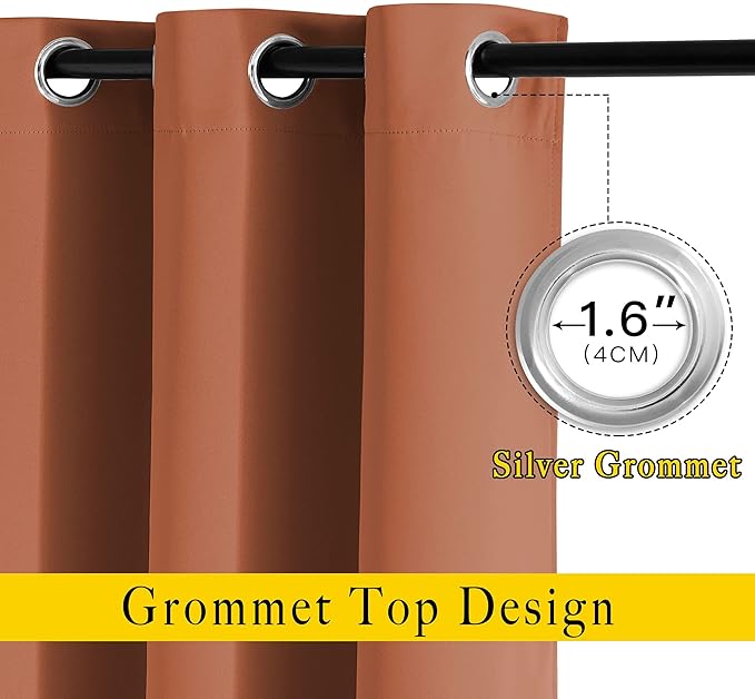 NICETOWN Blackout Burnt Orange Curtains 84 inches Long - Grommet Top Room Darkening Thermal Curtains Sound Blocking Window Treatments for Bedroom/Living Room (2 Panels, W37 x L84)