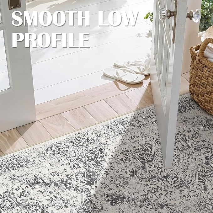 3x15 Washable Hallway Runner Rug - Vintage Kitchen Runners Low Pile Carpet Soft Thin Floor Runner with Rubber Backing for Entryway Living Room Home Decor (Distessed Grey)
