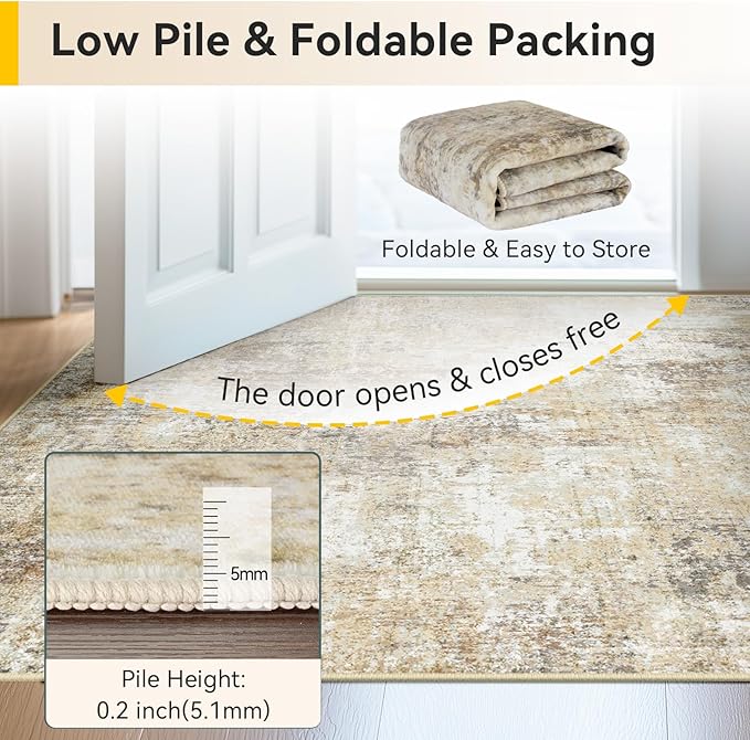 Washable Area Rugs 5'x8' Non-Slip Modern Abstract Soft for Living Room Entryway Bedroom Nursery, Print Pattern, Neutral Brown Gray
