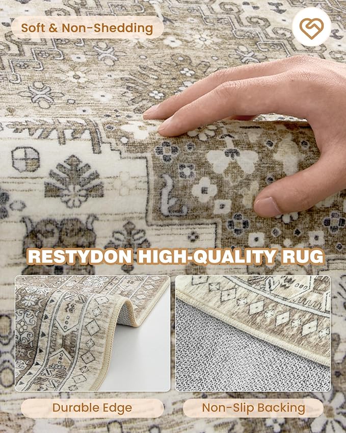 Hallway Runner Rug 2x12, Extra Long Washable Runner Rugs with Rubber Backing, Non Slip Runner, Vintage Rug Runners for Kitchen Laundry Room Entryway (Brown,2'x12')