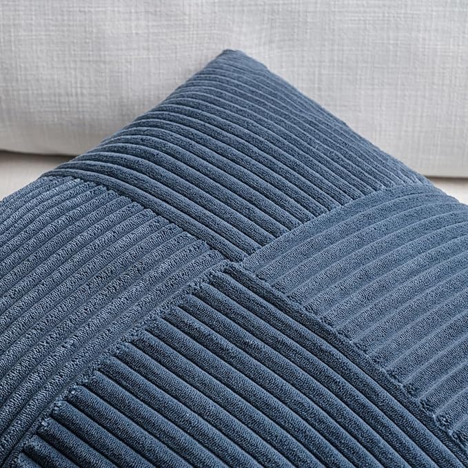 Fancy Homi 2 Packs Dusty Blue Decorative Throw Pillow Covers 18x18 Inch for Living Room Couch Bed, Farmhouse Boho Home Decor, Soft Corss Corduroy Patchwork Textured Square Cushion Case 45x45cm