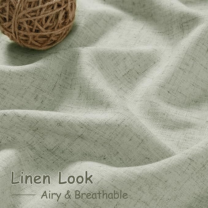 Nanspring Sage Green Curtains 92 Inch Length 2 Panels Back Tab Pocket Light Filtering Semi Sheer Drapes Linen Cotton Textured Airy Farmhouse Sage Living Room Decor Light Green Curtains for Bedroom