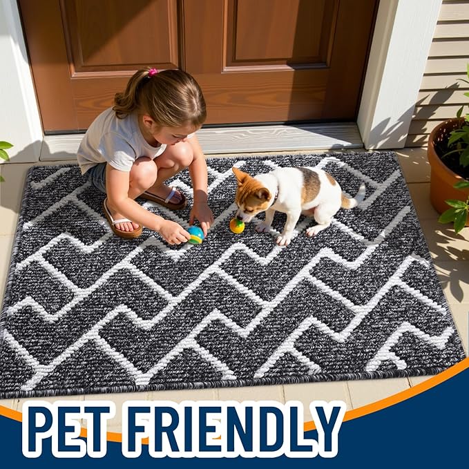 OLANLY Front Door Mat, Non-Slip Rubber Backing, Dirt Resistant and Absorbent, Washable, Easy to Clean Low-Profile Indoor Doormat for Back Door, Entryway, Inside Entrance, 32x20, Black