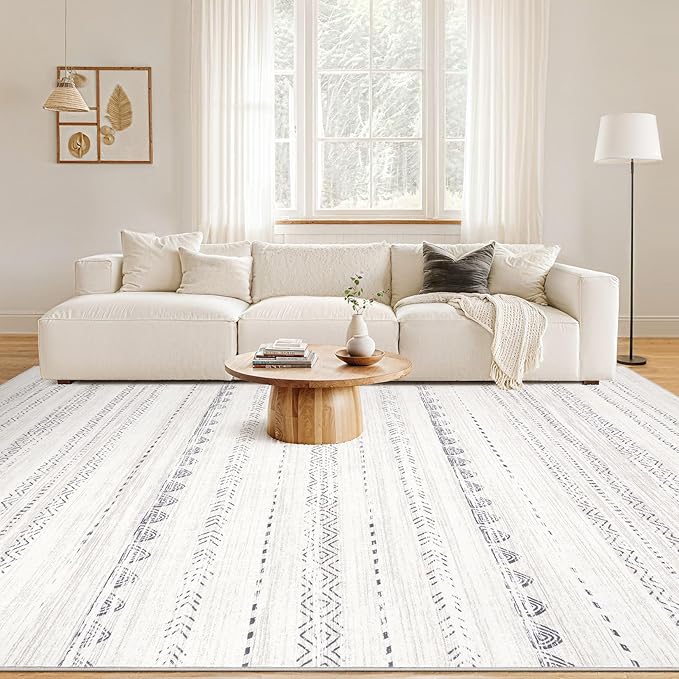 Nakagishi 6x10 Area Rugs Living Room: Washable Boho Large Neutral Soft Farmhouse Rug Stain Resistant Modern Moroccan Non-Slip Indoor Carpet for Bedroom Nursery Kids Playroom Office Dining Room- Gray
