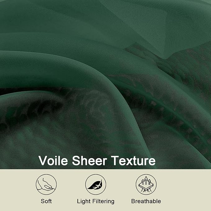 Sheer Hunter Green Curtains for Bedroom Living Room 54 Inch Length 2 Panels Set, Solid Soft Airy Light Filtering Window Treatments, Modern Rod Pocket Drapes, Hunter Green, 42" Wx54 L Inches