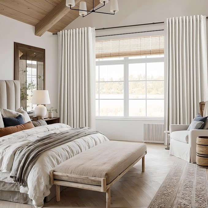 Guken Cream 100% Blackout Curtains 144 Inch Length 2 Panels Set for Living Room Bedroom Back Tab Thermal Insulated Black Out Linen Drapes Room Darkening Window Curtains