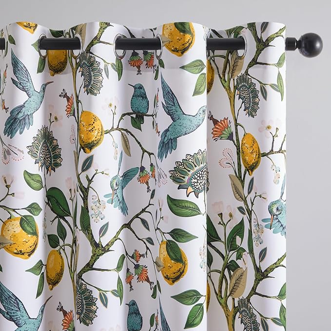 Topfinel White Kitchen Room Darkening Valances 24 Inch Length Vintage Botanical Floral Hummingbird Thermal Insulated Grommet Small Window Curtains for Track Laundry Kitchen, Camper 2 Panels