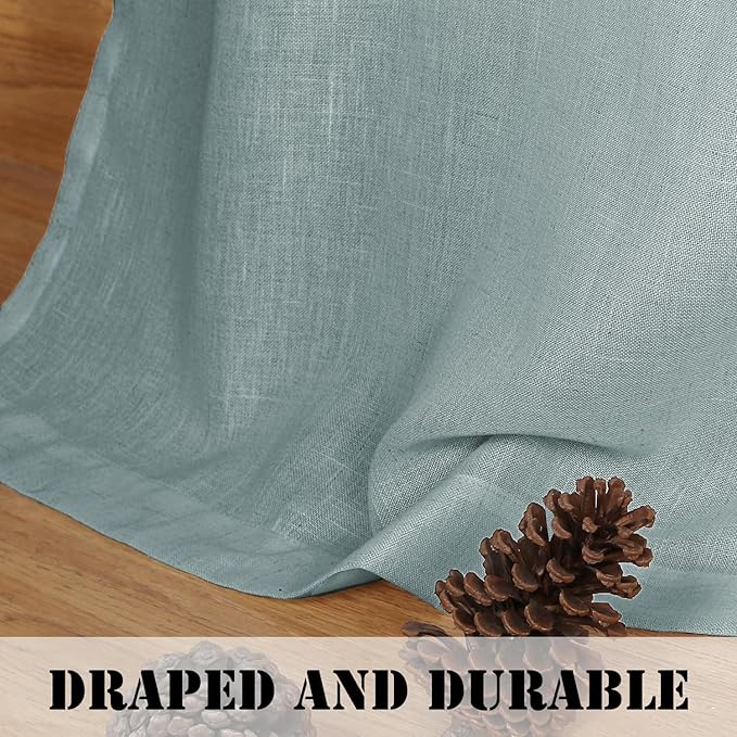 H.VERSAILTEX Living Room Linen Curtains - Semi Sheer, Nickel Grommet, Energy Saving, Light Filtering Window Treatments - Cloud Blue, 2 Panels, 52 x 96 Inch