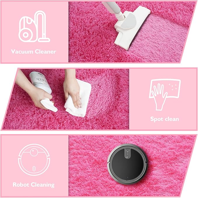 Shag Area Rug for Bedroom 3x5,Fluffy Area Rugs for Living Room,Soft Fuzzy Rug Non-Shedding Indoor Plush Carpet for Kids Bedroom Nursery Dorm Home Decor,Hot Pink
