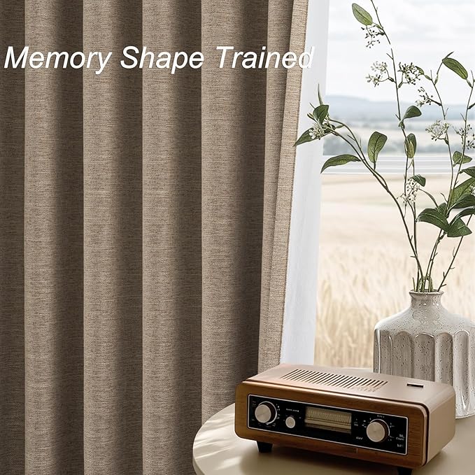 Topfinel Extra Long Total Blackout Linen Curtains 108 Inches Long for Living Room Large Window with Hooks Rings, Pinch Pleated Cold Blocking Acoustic Heavy Taupe Track Curtains 2 Panels 9 FT