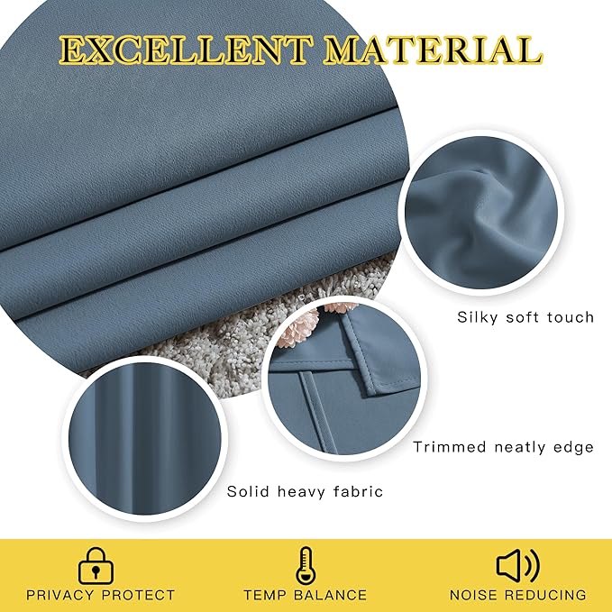 NICETOWN Room Darkening Drapes for Nursery - (52 inches Width by 108 inches Length, Smoky Blue, 1 Pair) Light Blocking Curtain Panels for Bedroom Boys Room, Soft Fabric Window Treatment
