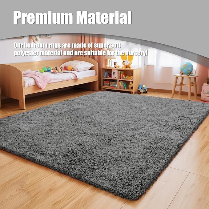 8x10 Fluffy Area Rugs for Living Room,Shag Area Rug for Bedroom,Deep Grey Soft Fuzzy Rug Non-Shedding Indoor Plush Carpet for Kids Bedroom Nursery Home Decor