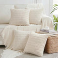 Fancy Homi 4 Packs Boho Cream Decorative Throw Pillow Covers 18x18 Inch for Living Room Couch Bed Sofa, Rustic Modern Farmhouse Home Decor, Soft Plush Corduroy Cute Square Beige Cushion Case 45x45 cm