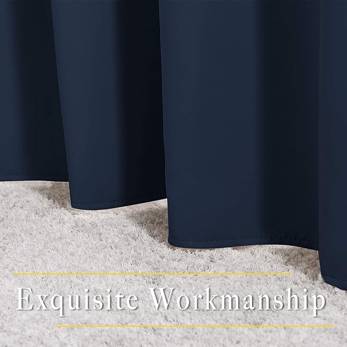 NICETOWN Room Darkening Curtains Blackout 36 inch Curtains for Kitchen, Navy Blue Grommet Solid Window Treatments Sound Reducing for Bedroom, 2 Panels, W37 x L36, 2 Panels