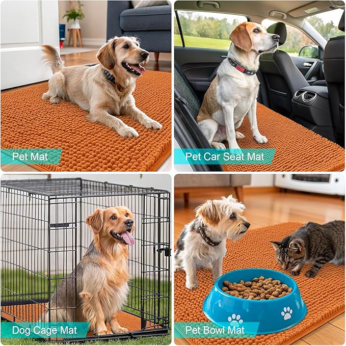 OLANLY Dog Door Mat for Muddy Paws 30x17, Absorbs Moisture and Dirt, Absorbent Non-Slip Washable Doormat, Quick Dry Chenille Mud Mat for Dogs, Entry Indoor Entryway Carpet for Inside Floor, Clay