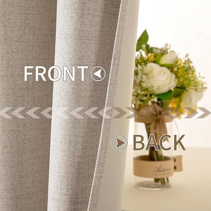 MIULEE 90 Inches Linen Textured Curtains for Bedroom 100% Blackout Thermal Insulated Taupe Grommet Room Darkening Curtains & Drapes Luxury Decor for Living Room Nursery 52 x 90 Inch (2 Panels)