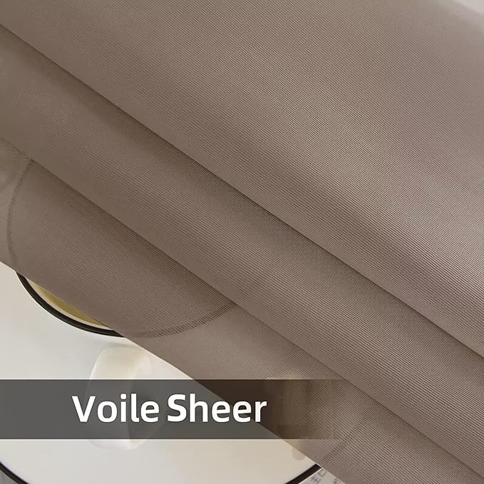 youleyar Solid Sheer Rod Pocket Curtain Voile Draperies 2 Panels White Beige Black Grey Ivory 52 Inch Width 108 Inch Long 1 Pair for Kitchen Bedroom Children Living Room Yard (Taupe,52Wｘ108L)