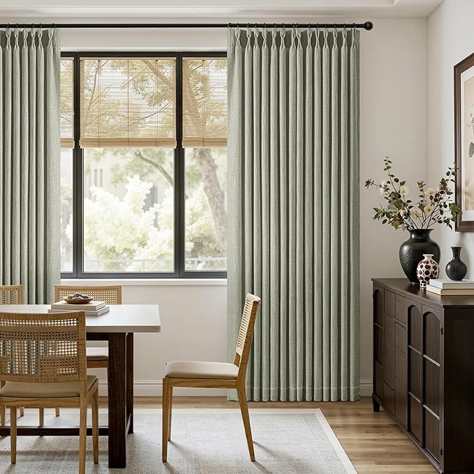 MIULEE Pinch Pleated Thick Linen Curtains 90 Inches Long 2 Panels for Living Room Bedroom, Linen Textured Memory Trained Pleat Drapes Back Tab Light Filtering Sage Green Window Curtains with Hooks
