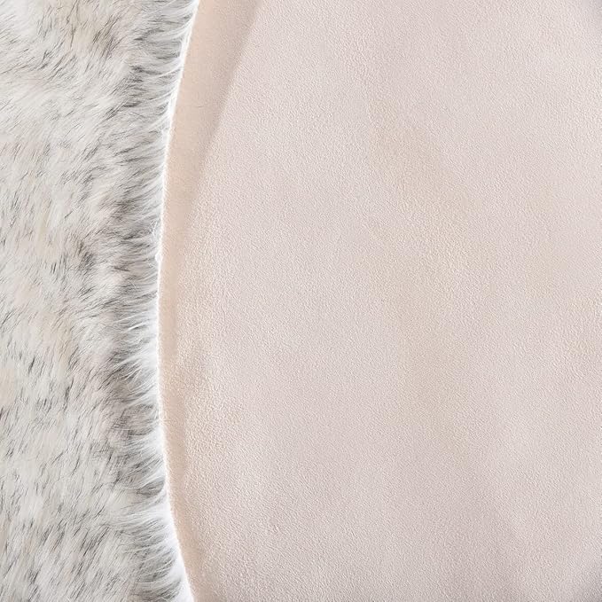 ORINOVA White and Grey Round Rugs 6ft Circle Furry Rug for Living Room Washable Shag Faux Sheepskin Fluffy Fur Rugs for Bedroom Nursery Rug