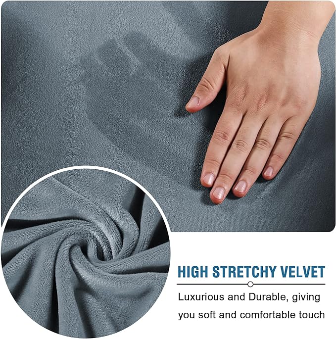 H.VERSAILTEX Modern Velvet Plush 4 Piece High Stretch Sofa Slipcover Sofa Cover Furniture Protector Form Fit Luxury Thick Velvet Sofa Cover for 3 Cushion Couch Width Up to 90 Inch (Sofa,Stone Blue)