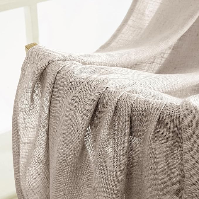 MIULEE Natural Linen Curtains 54 Inch Length 2 Panels for Bedroom Living Room, Soft Linen Textured Window Drapes Semi Sheer Light Filtering Back Tab Rod Pocket Farmhouse Modern Burlap Look Decor