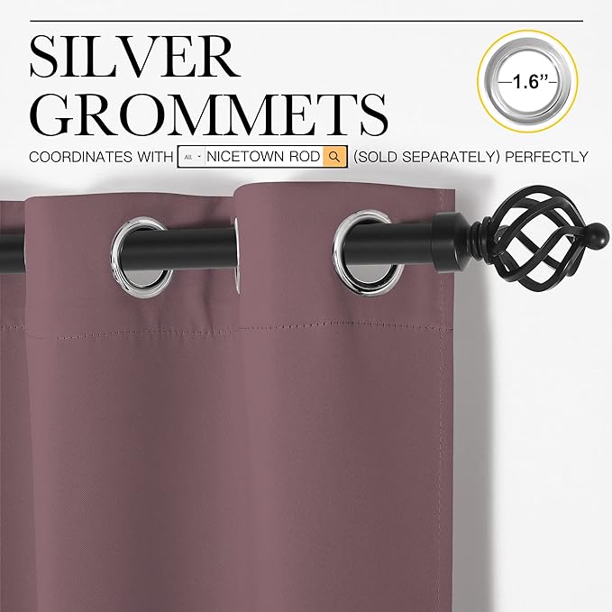 NICETOWN Dry Rose Blackout Curtains 120" Long for Office, Dining Room, Guest Room, 55" Wide, 2 Pieces, Sound Reducing Heat and Cold Block Curtain Panels for Modern Room Decorative